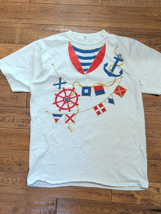 alore Tops - Alore Single Stitch Nautical Graphic Tee in White with Red & Blue Accents